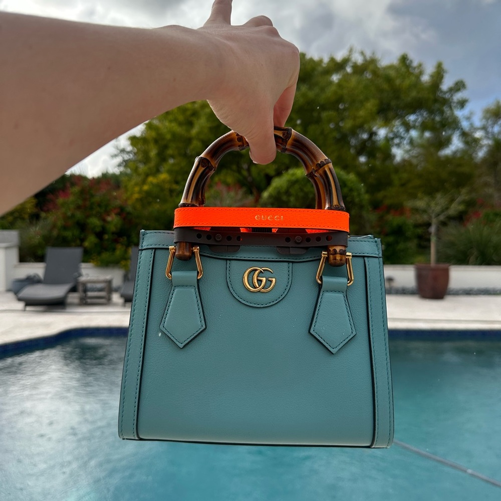 Gucci Mini Diana Bamboo Handle Tote Leather Light Blue Turquoise